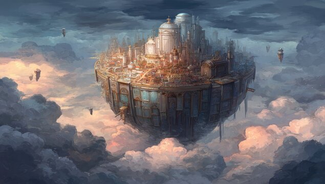 Floating city in clouds - Powered by Adobe
