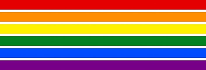 Vibrant rainbow flag with seven distinct horizontal stripes representing lgbtq pride and equality isolated on white background