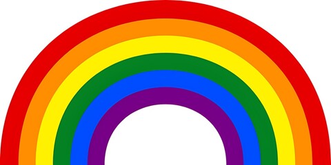 Fototapeta premium Vibrant colorful rainbow arch with distinct red orange yellow green blue indigo and violet stripes isolated on white background