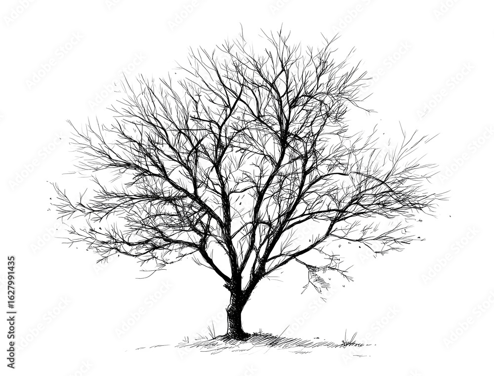 Aufkleber png line drawing of a tree with bare branches, sketch type drawing design element