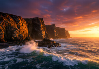 Dramatic Sunset over Sea Cliffs
