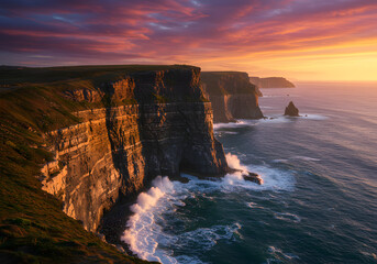 Dramatic Sunset over Sea Cliffs