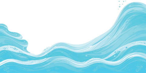 Dynamic Cartoon Ocean Wave Vector with Aqua Flowing Lines and Splash – Trendy Illustration for Posters and Social Media
