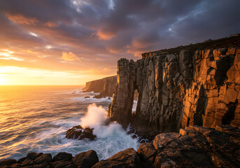 Dramatic Sunset over Sea Cliffs
