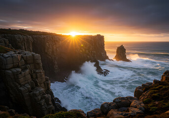 Dramatic Sunset over Sea Cliffs