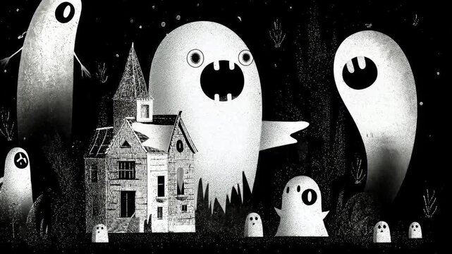 Funny Cartoon Ghost Illustration for Halloween in Retro 2D Style