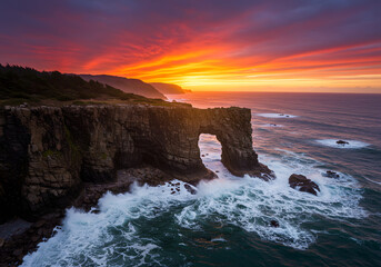 Dramatic Sunset over Sea Cliffs