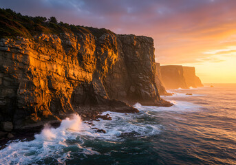 Dramatic Sunset over Sea Cliffs