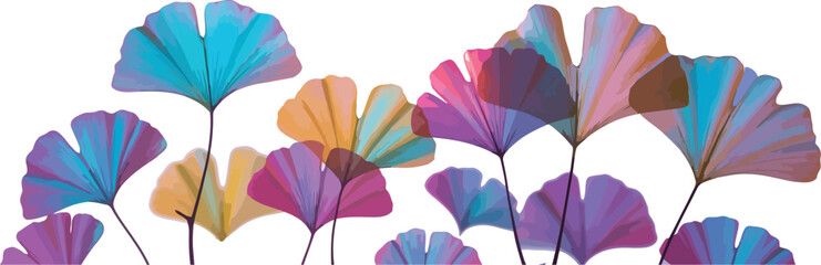 Ginkgo Biloba Fantasy: A colorful abstract captures the ethereal beauty of ginkgo biloba leaves with vibrant hues and intricate details.