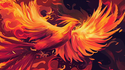 A phoenix rising from flames, its feathers a mesmerizing blend of fiery vector gradients
