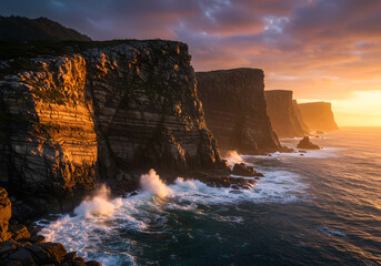 Dramatic Sunset over Sea Cliffs