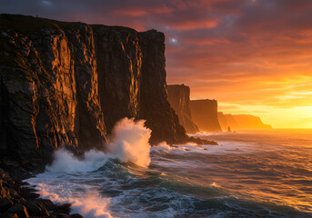 Dramatic Sunset over Sea Cliffs
