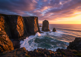 Dramatic Sunset over Sea Cliffs
