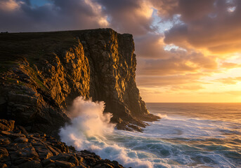 Dramatic Sunset over Sea Cliffs