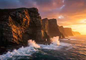 Dramatic Sunset over Sea Cliffs