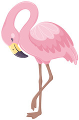 Sleeping cartoon flamingo standing on one leg illustration