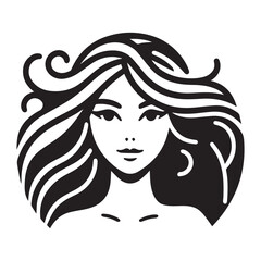 Powerful pretty women Logo illustration hair are flying 