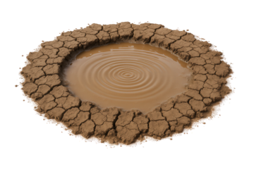 Cracked Earth Surrounding a Rippling Mud Puddle, Symbolizing Drought and Water Scarcity