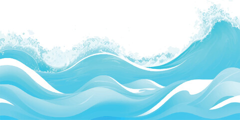 Vibrant Cartoon Ocean Wave Vector with Splash and Foam on White Background – Perfect for Summer Party Designs, Kids Themes, and Travel Graphics
