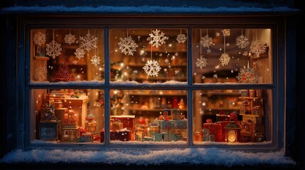 Festive holiday scene showing Santa toy workshop filled with seasonal charm