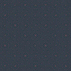 Seamless vector pattern with spiral triangle geometry and red lines graphic abstraction. Abstract background design with hypnotic structure, contemporary symmetry and cutting-edge aesthetics