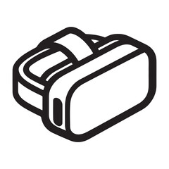 Isometric VR headset depicted with bold black lines in a transparent background