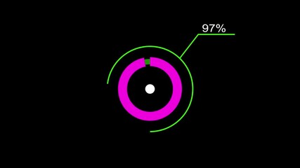 A dynamic circle loading animation, and on a black background is loading from 1 to 97 .