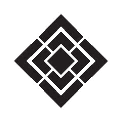 Black rhombus emblem features concentric shapes and a white background that is transparent
