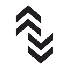 Two sets of triple chevron arrows pointing in opposite directions visually connect together