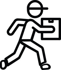 One line drawing shows running courier holding package on transparent background