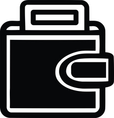 Black and white wallet icon shows cards inside on a transparent background