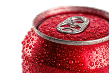 Close-up of a red soda can with condensation