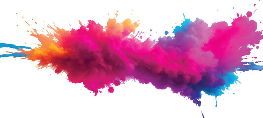 Abstract Holi Color Explosion – Isolated Bright Rainbow Powder Splash on White for Vibrant Festival Graphics
