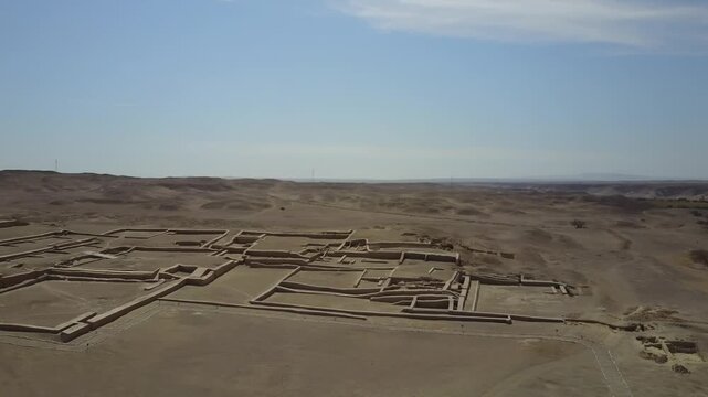 Aerial view of ancient ruins of Chan Chan in Trujillo, Peru.