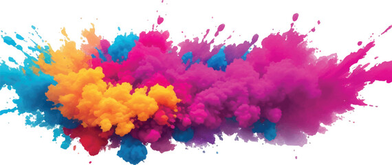 Abstract Holi Color Explosion – Isolated Bright Rainbow Powder Splash on White for Vibrant Festival Graphics
