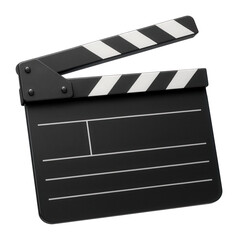 Fototapeta premium Classic black and white film clapperboard with open clapper and blank fields for information on transparent background.