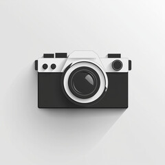 Modern black and white camera icon with shadow