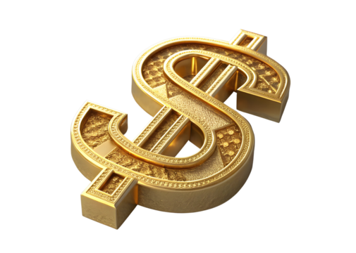Golden dollar sign on white background