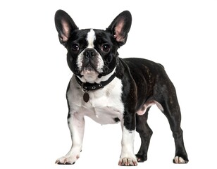 Adorable black and white Boston Terrier isolated on a clean white background