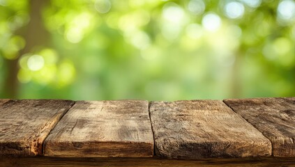 Wooden tabletop with out-of-focus green background.