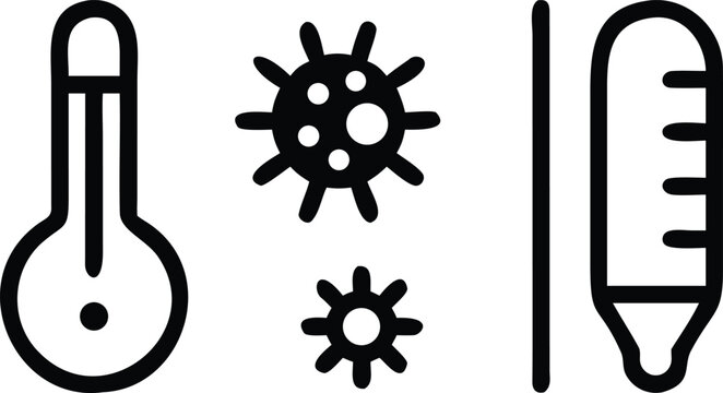 Thermometer virus and tissue icons on white background cold