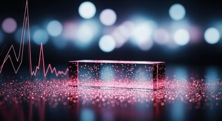 Abstract Data Visualization with Gradient Pink and Blue Bokeh Background and Acrylic Display