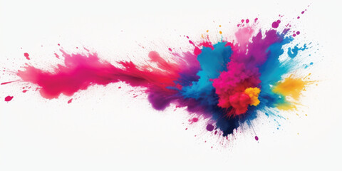 Rainbow Holi Color Explosion – Paint Powder Splash on White Background for Bright Festival Art and Design
