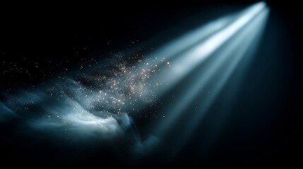 Dramatic spotlight illuminates mystical dust clouds in the darkness of space