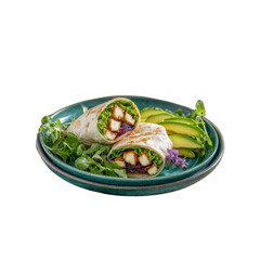 Delicious Paneer Wrap with Avocado and Salad on Teal Plate