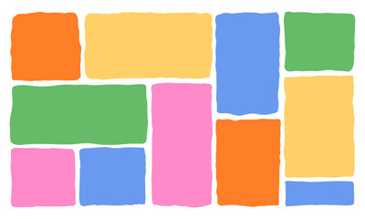 Playful Irregular Text Box Frame Vector Set in Crayon Style. Colorful Doodle Border Shapes with Wavy Edges