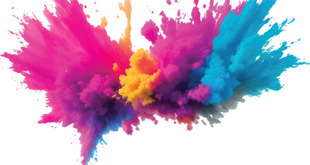 Colorful Holi Paint Splash – Bright Powder Explosion with Rainbow Pigments on White Background for Celebration Designs
