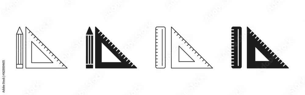 Aufkleber pencil and triangle ruler line and solid icon set. precision drawing, geometry, and measurement tool