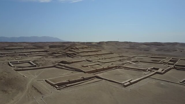 Aerial view of ancient ruins of Chan Chan in Trujillo, Peru.