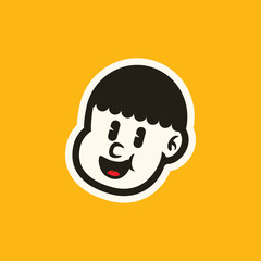 Cartoon boy face with confused and irritated expression in bold minimal line art style. Perfect for stickers, emojis, retro branding, and playful vector character design